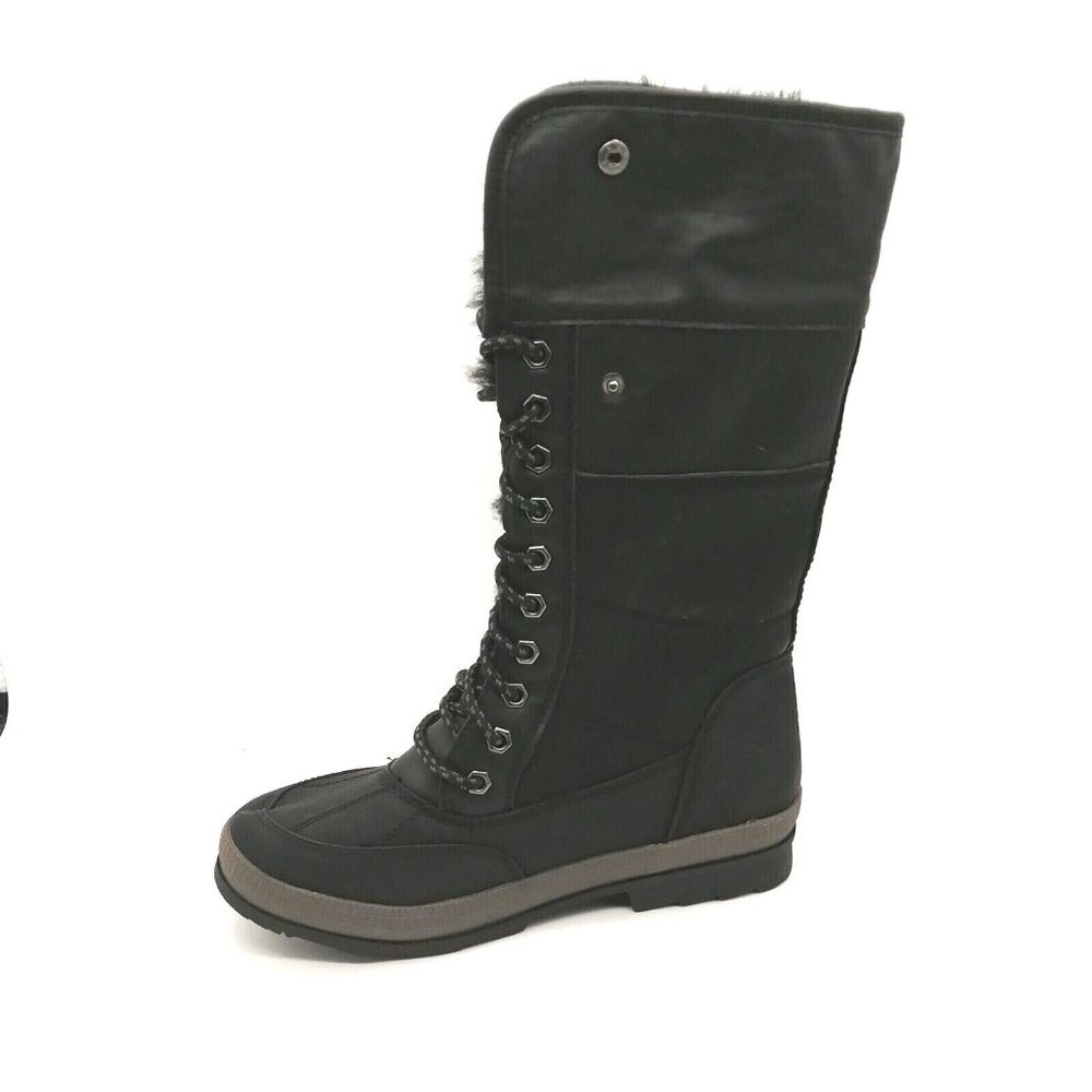 Lane Bryant Womens Mid Calf Lace Up Boots Black Faux Fur Lining Round Toe 8W